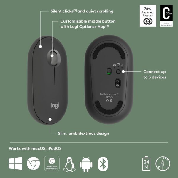 Authentic Logitech M350 Pebble Wireless Mouse Graphite - Image 4