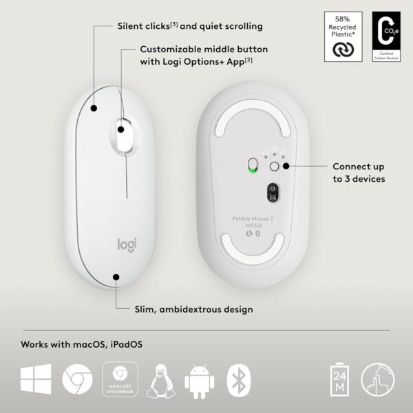 Authentic Logitech Pebble M350 Wireless Mouse White - Image 5